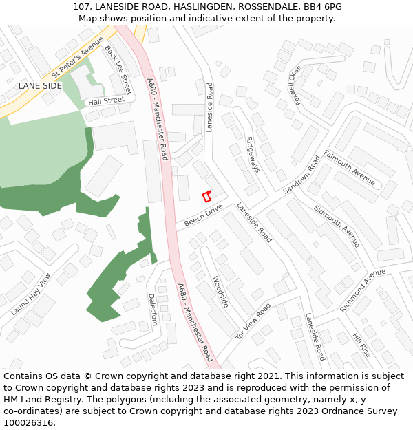 107, LANESIDE ROAD, HASLINGDEN, ROSSENDALE, BB4 6PG: Location map and indicative extent of plot