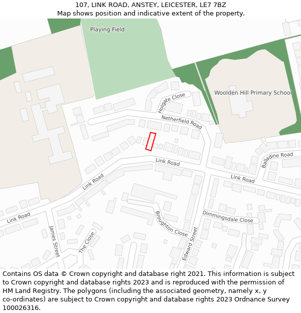 107, LINK ROAD, ANSTEY, LEICESTER, LE7 7BZ: Location map and indicative extent of plot
