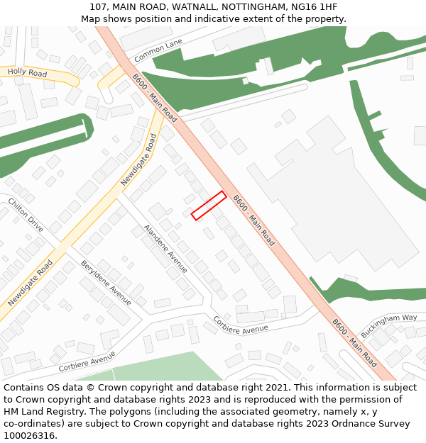 107, MAIN ROAD, WATNALL, NOTTINGHAM, NG16 1HF: Location map and indicative extent of plot