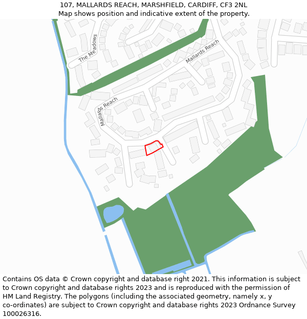 107, MALLARDS REACH, MARSHFIELD, CARDIFF, CF3 2NL: Location map and indicative extent of plot