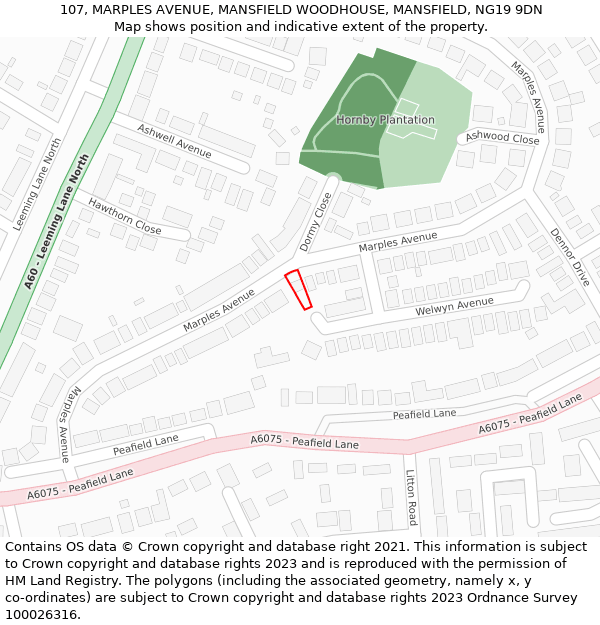 107, MARPLES AVENUE, MANSFIELD WOODHOUSE, MANSFIELD, NG19 9DN: Location map and indicative extent of plot