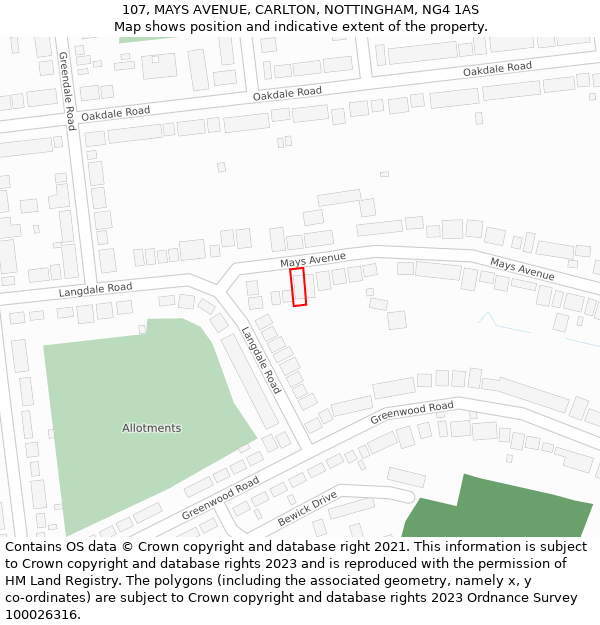 107, MAYS AVENUE, CARLTON, NOTTINGHAM, NG4 1AS: Location map and indicative extent of plot