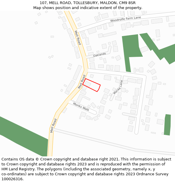 107, MELL ROAD, TOLLESBURY, MALDON, CM9 8SR: Location map and indicative extent of plot