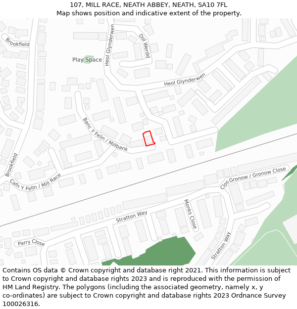 107, MILL RACE, NEATH ABBEY, NEATH, SA10 7FL: Location map and indicative extent of plot