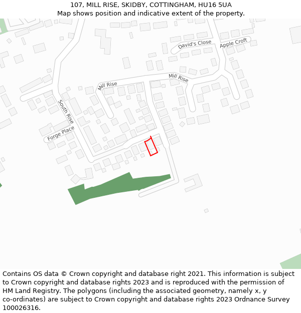 107, MILL RISE, SKIDBY, COTTINGHAM, HU16 5UA: Location map and indicative extent of plot