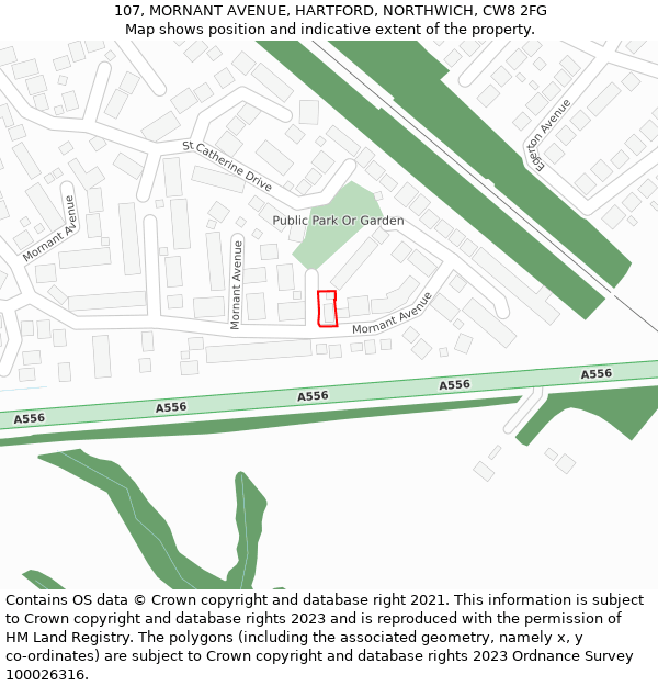 107, MORNANT AVENUE, HARTFORD, NORTHWICH, CW8 2FG: Location map and indicative extent of plot