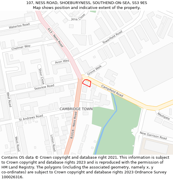 107, NESS ROAD, SHOEBURYNESS, SOUTHEND-ON-SEA, SS3 9ES: Location map and indicative extent of plot