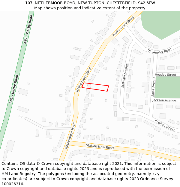 107, NETHERMOOR ROAD, NEW TUPTON, CHESTERFIELD, S42 6EW: Location map and indicative extent of plot