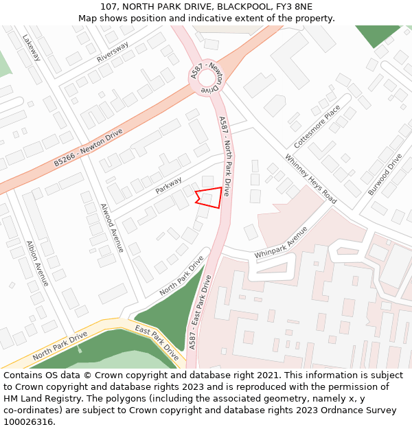 107, NORTH PARK DRIVE, BLACKPOOL, FY3 8NE: Location map and indicative extent of plot