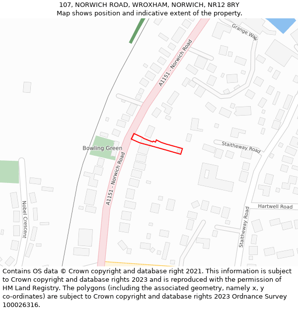 107, NORWICH ROAD, WROXHAM, NORWICH, NR12 8RY: Location map and indicative extent of plot