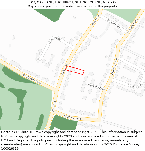 107, OAK LANE, UPCHURCH, SITTINGBOURNE, ME9 7AY: Location map and indicative extent of plot
