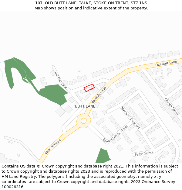 107, OLD BUTT LANE, TALKE, STOKE-ON-TRENT, ST7 1NS: Location map and indicative extent of plot