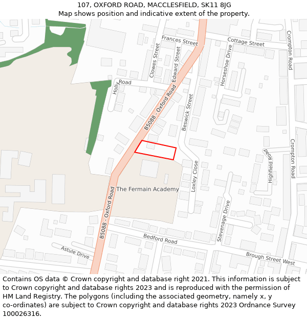 107, OXFORD ROAD, MACCLESFIELD, SK11 8JG: Location map and indicative extent of plot