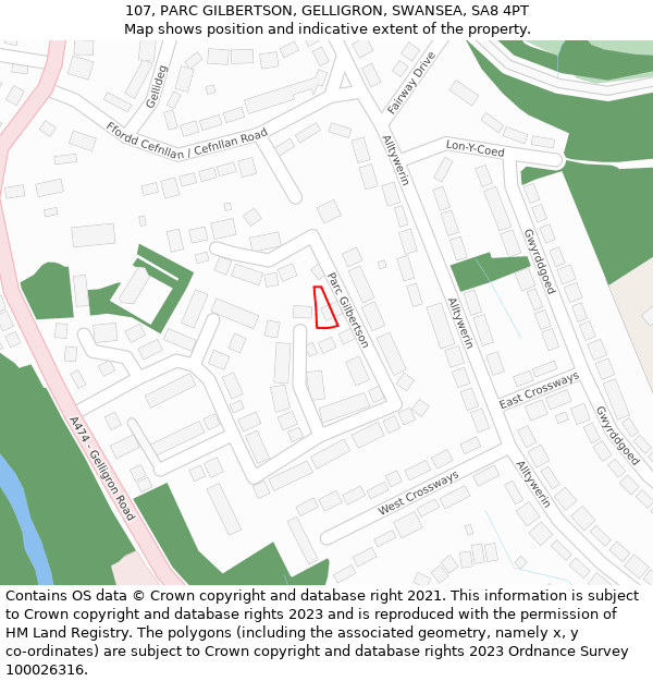 107, PARC GILBERTSON, GELLIGRON, SWANSEA, SA8 4PT: Location map and indicative extent of plot