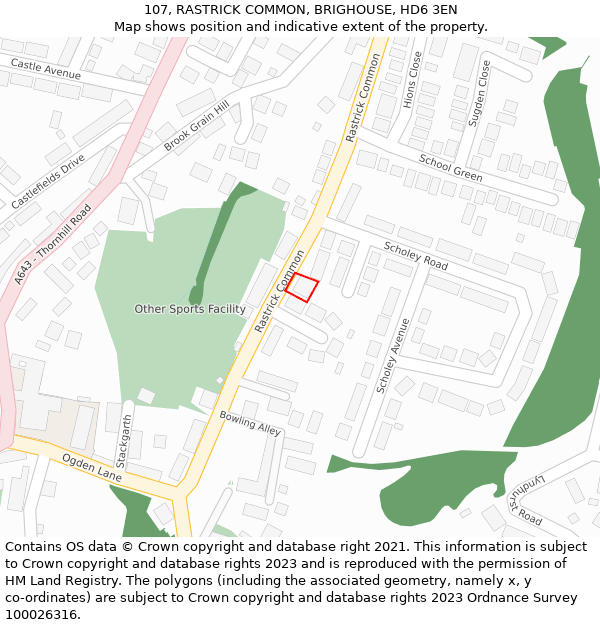 107, RASTRICK COMMON, BRIGHOUSE, HD6 3EN: Location map and indicative extent of plot