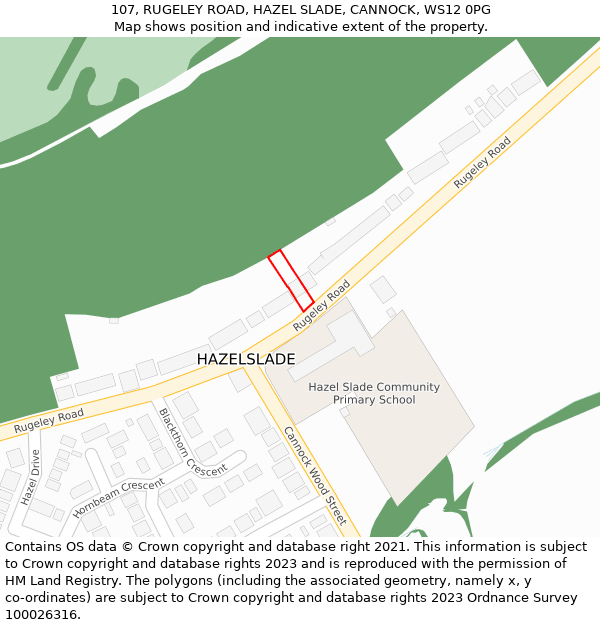 107, RUGELEY ROAD, HAZEL SLADE, CANNOCK, WS12 0PG: Location map and indicative extent of plot