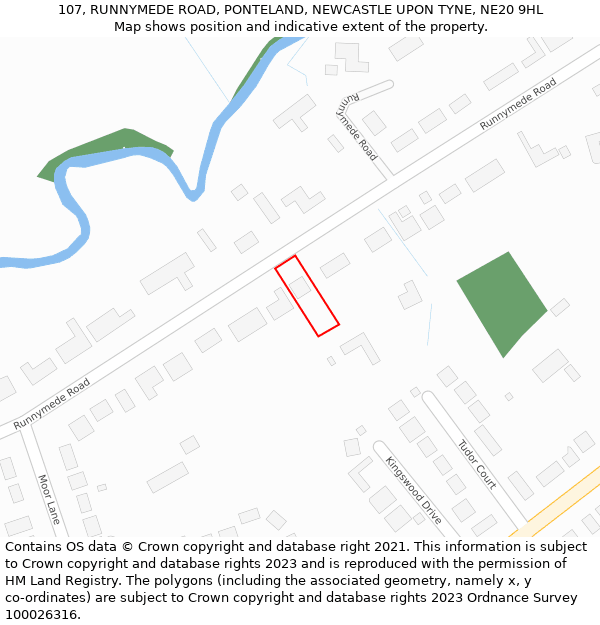 107, RUNNYMEDE ROAD, PONTELAND, NEWCASTLE UPON TYNE, NE20 9HL: Location map and indicative extent of plot