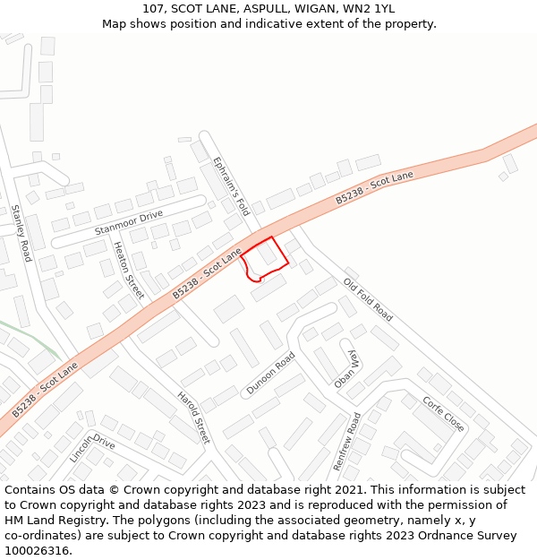 107, SCOT LANE, ASPULL, WIGAN, WN2 1YL: Location map and indicative extent of plot