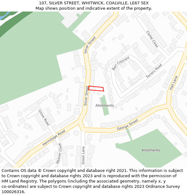 107, SILVER STREET, WHITWICK, COALVILLE, LE67 5EX: Location map and indicative extent of plot