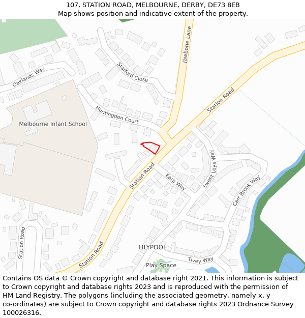 107, STATION ROAD, MELBOURNE, DERBY, DE73 8EB: Location map and indicative extent of plot