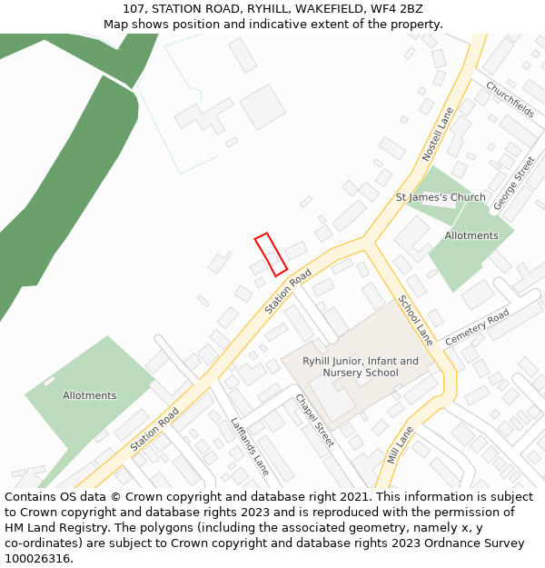 107, STATION ROAD, RYHILL, WAKEFIELD, WF4 2BZ: Location map and indicative extent of plot