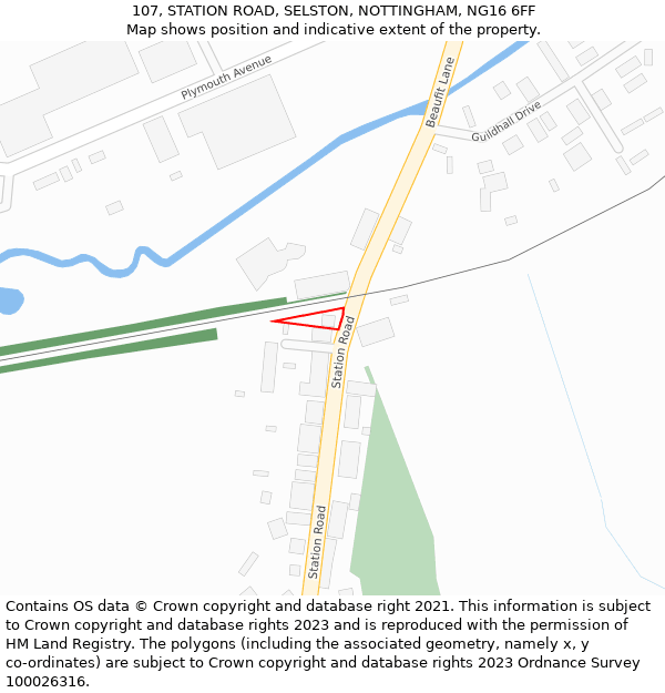 107, STATION ROAD, SELSTON, NOTTINGHAM, NG16 6FF: Location map and indicative extent of plot