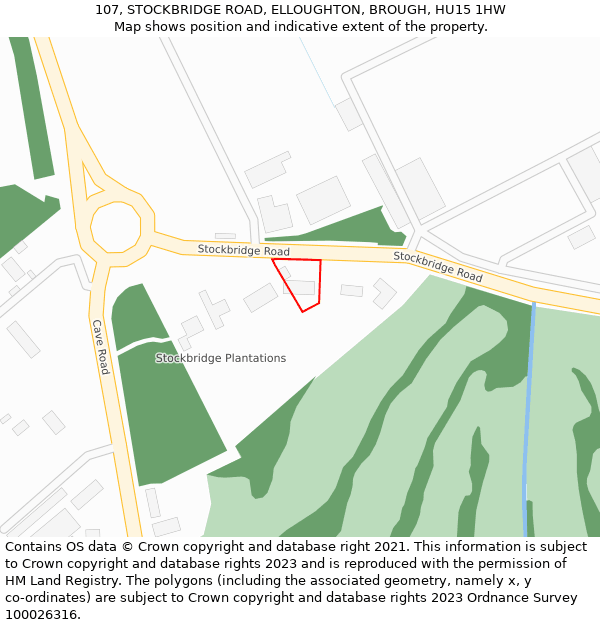 107, STOCKBRIDGE ROAD, ELLOUGHTON, BROUGH, HU15 1HW: Location map and indicative extent of plot
