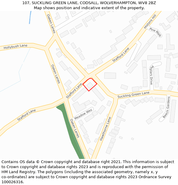 107, SUCKLING GREEN LANE, CODSALL, WOLVERHAMPTON, WV8 2BZ: Location map and indicative extent of plot
