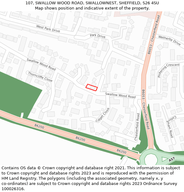 107, SWALLOW WOOD ROAD, SWALLOWNEST, SHEFFIELD, S26 4SU: Location map and indicative extent of plot