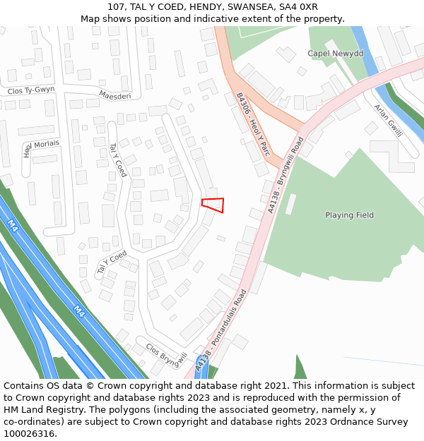 107, TAL Y COED, HENDY, SWANSEA, SA4 0XR: Location map and indicative extent of plot