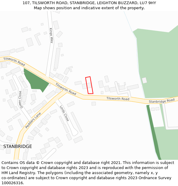 107, TILSWORTH ROAD, STANBRIDGE, LEIGHTON BUZZARD, LU7 9HY: Location map and indicative extent of plot