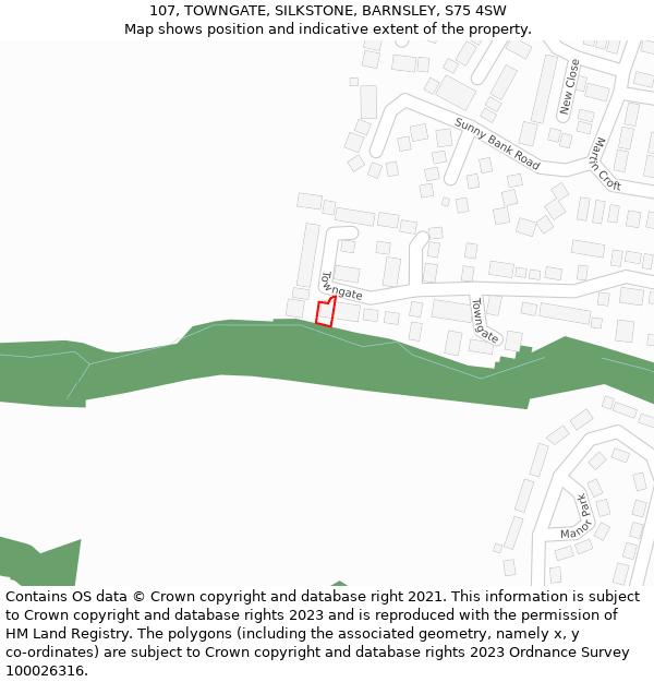 107, TOWNGATE, SILKSTONE, BARNSLEY, S75 4SW: Location map and indicative extent of plot