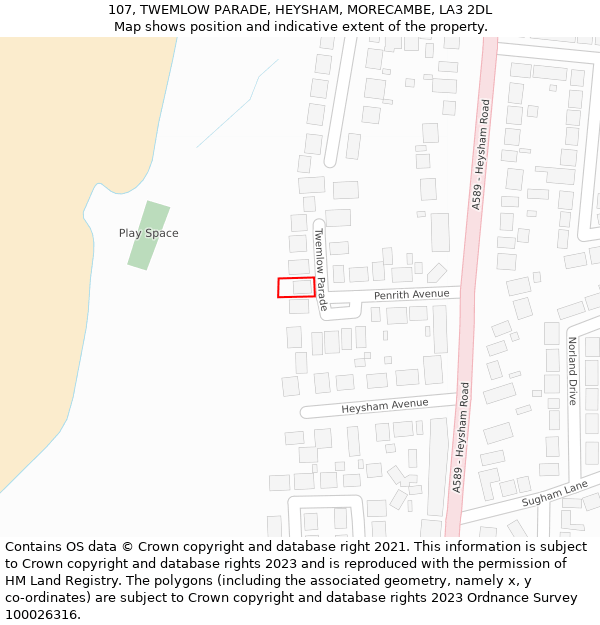 107, TWEMLOW PARADE, HEYSHAM, MORECAMBE, LA3 2DL: Location map and indicative extent of plot