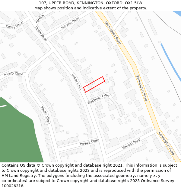 107, UPPER ROAD, KENNINGTON, OXFORD, OX1 5LW: Location map and indicative extent of plot