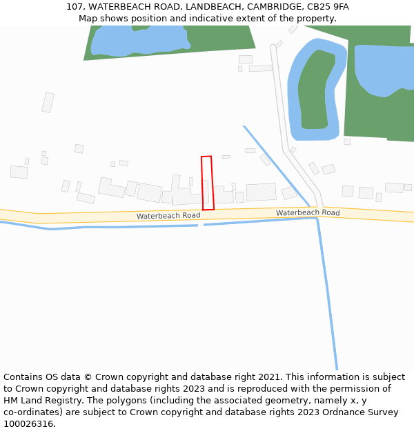 107, WATERBEACH ROAD, LANDBEACH, CAMBRIDGE, CB25 9FA: Location map and indicative extent of plot