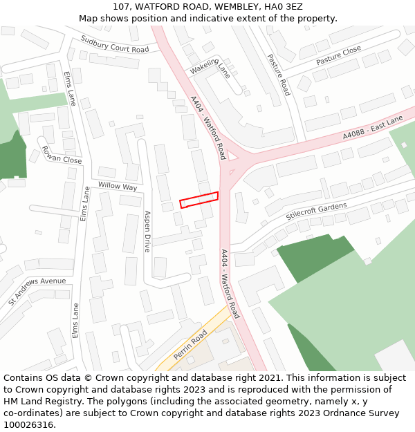 107, WATFORD ROAD, WEMBLEY, HA0 3EZ: Location map and indicative extent of plot