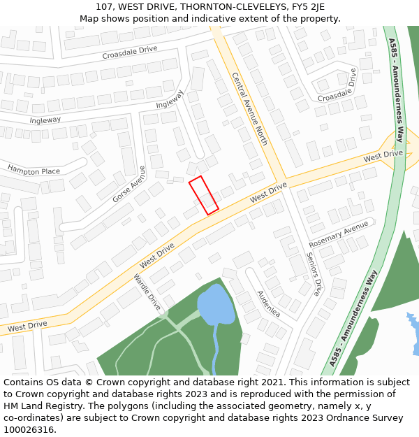 107, WEST DRIVE, THORNTON-CLEVELEYS, FY5 2JE: Location map and indicative extent of plot