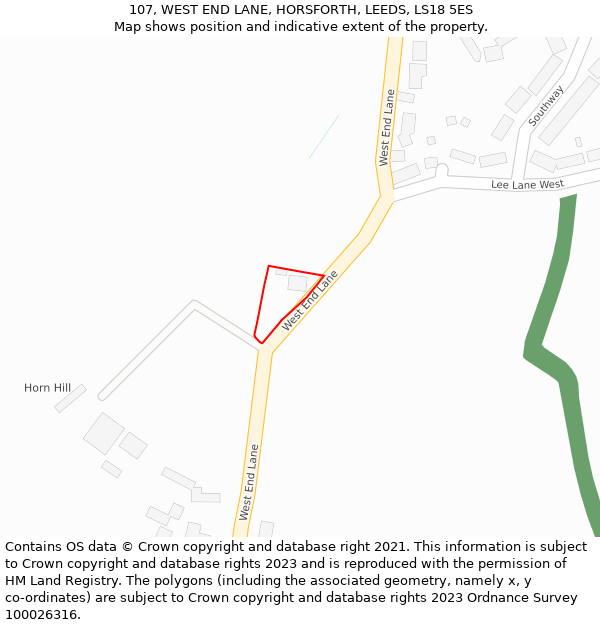 107, WEST END LANE, HORSFORTH, LEEDS, LS18 5ES: Location map and indicative extent of plot