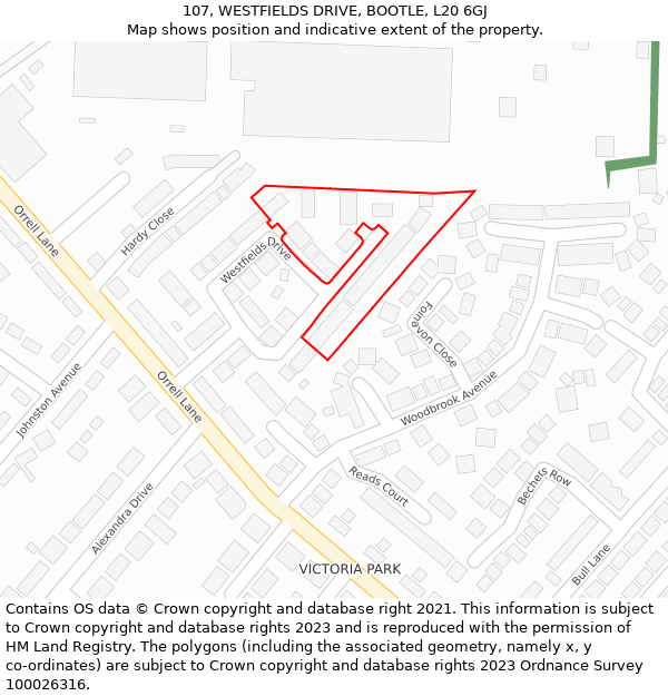 107, WESTFIELDS DRIVE, BOOTLE, L20 6GJ: Location map and indicative extent of plot