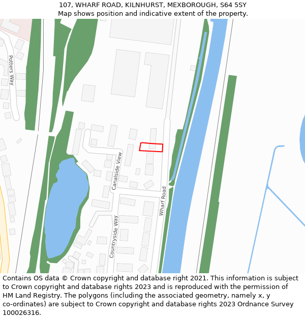 107, WHARF ROAD, KILNHURST, MEXBOROUGH, S64 5SY: Location map and indicative extent of plot