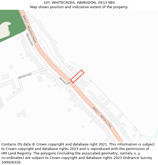 107, WHITECROSS, ABINGDON, OX13 6BS: Location map and indicative extent of plot