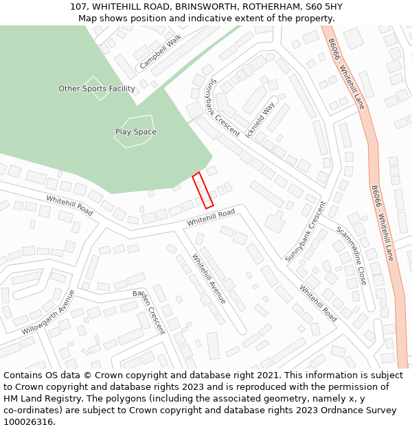 107, WHITEHILL ROAD, BRINSWORTH, ROTHERHAM, S60 5HY: Location map and indicative extent of plot