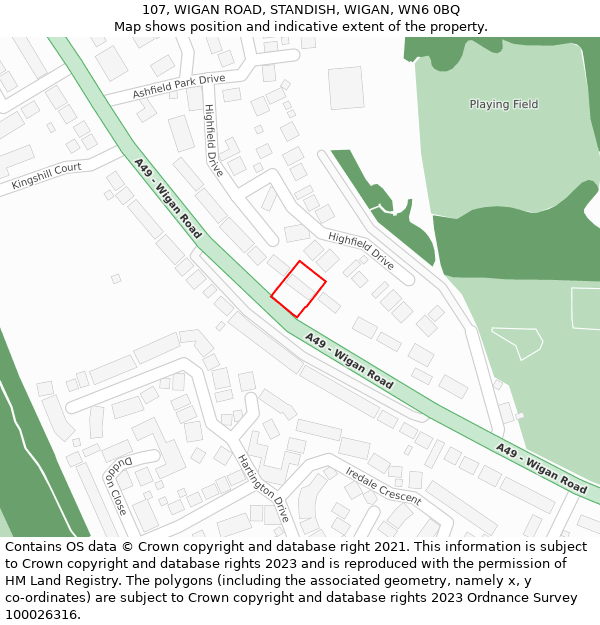 107, WIGAN ROAD, STANDISH, WIGAN, WN6 0BQ: Location map and indicative extent of plot