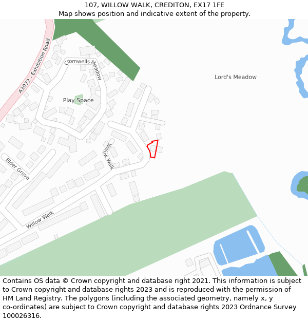 107, WILLOW WALK, CREDITON, EX17 1FE: Location map and indicative extent of plot