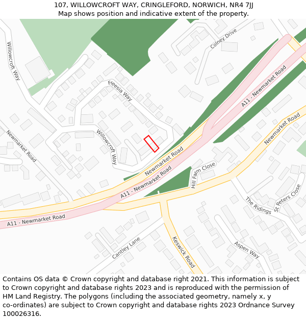 107, WILLOWCROFT WAY, CRINGLEFORD, NORWICH, NR4 7JJ: Location map and indicative extent of plot