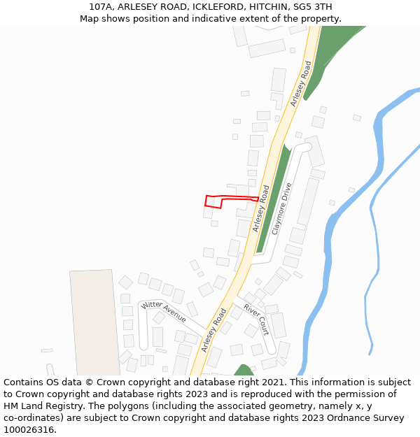 107A, ARLESEY ROAD, ICKLEFORD, HITCHIN, SG5 3TH: Location map and indicative extent of plot