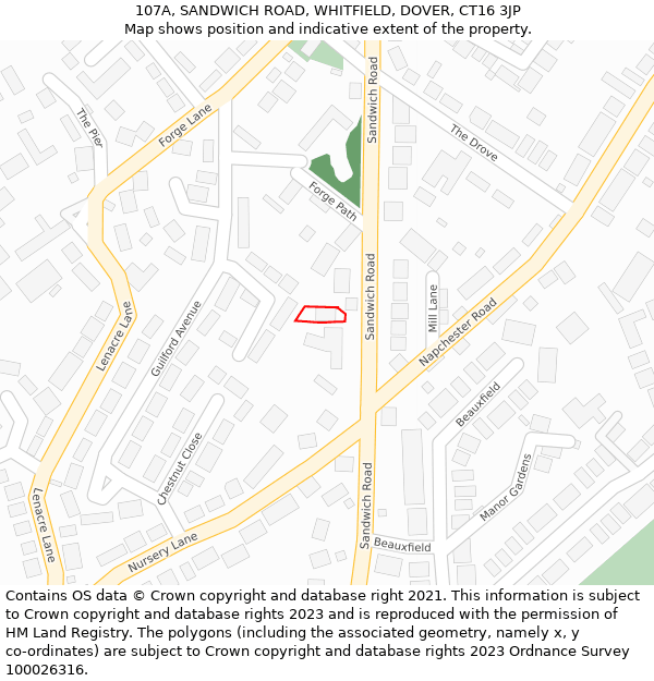 107A, SANDWICH ROAD, WHITFIELD, DOVER, CT16 3JP: Location map and indicative extent of plot