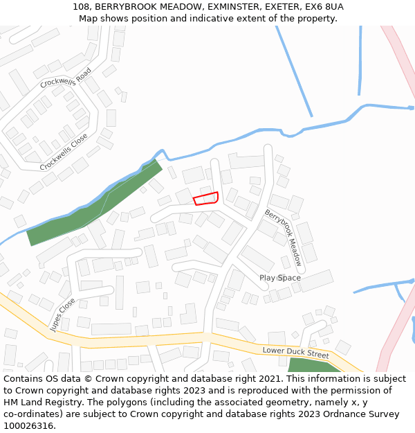 108, BERRYBROOK MEADOW, EXMINSTER, EXETER, EX6 8UA: Location map and indicative extent of plot