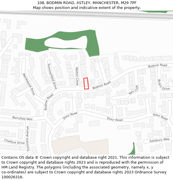 108, BODMIN ROAD, ASTLEY, MANCHESTER, M29 7PF: Location map and indicative extent of plot