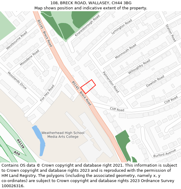 108, BRECK ROAD, WALLASEY, CH44 3BG: Location map and indicative extent of plot